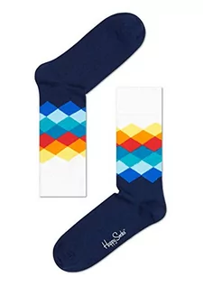 Skarpetki męskie - Happy Socks Faded Diamond, kolorowe i zabawne, Skarpety dla kobiet i mężczyzn, Niebieski-Pomarańczowy-Czerwony-Turkus-Biały-Żółty (41-46) - grafika 1