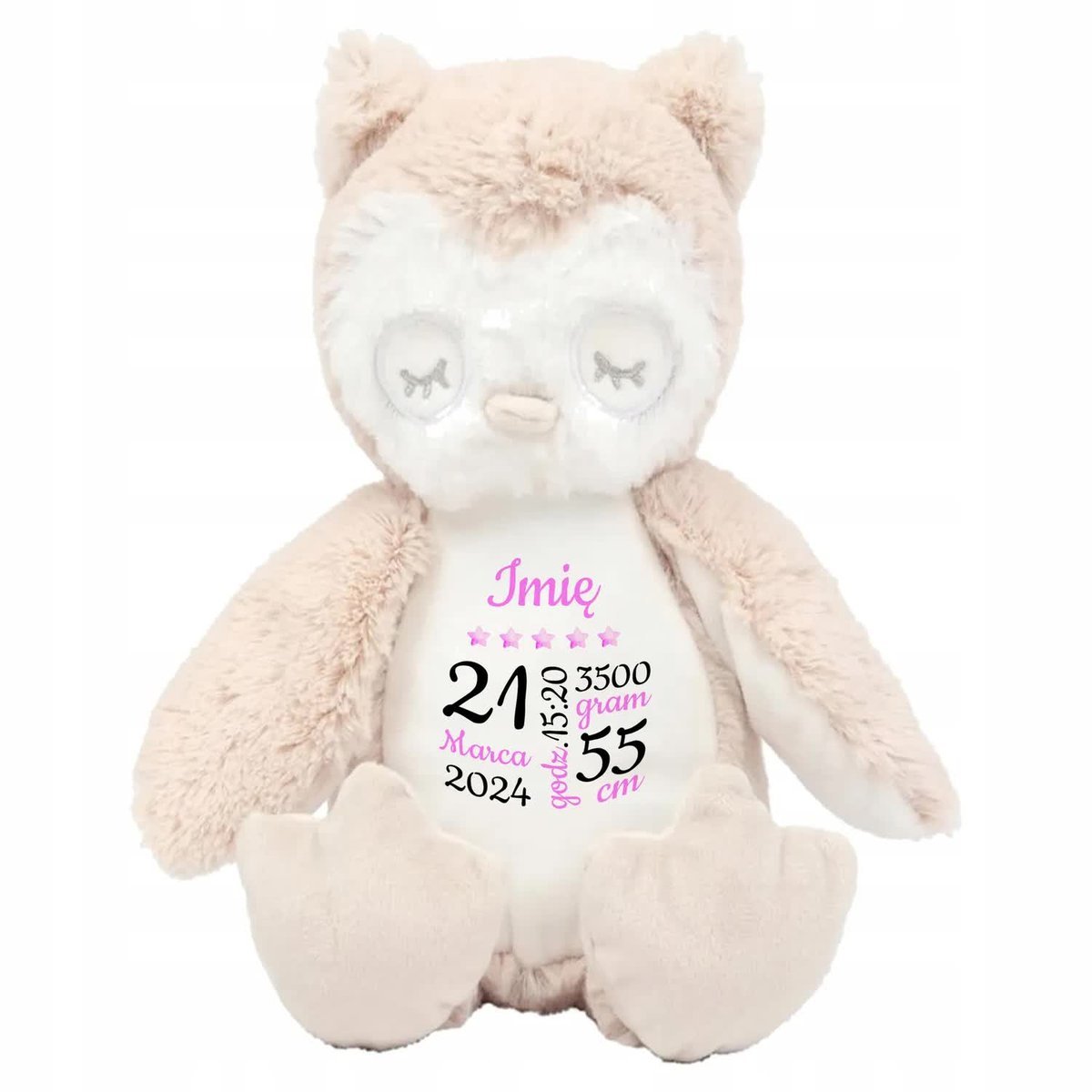 MIŚ PRZYTULANKA SOWA Na Prezent Odwiedziny Dla Dziecka METRYCZKA IMIĘ Wzory