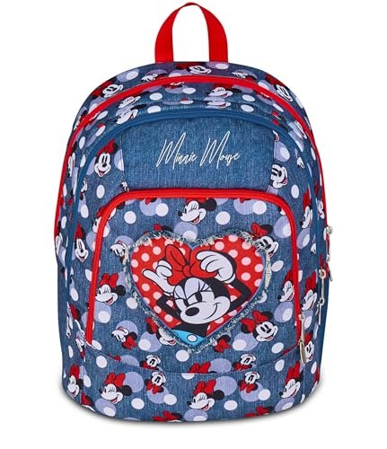 Seven Minnie plecak szkolny z podwójną komorą, niebieski, kieszeń na butelkę, 29 l, szkoła podstawowa, dziewczynka, Niebieski dżins, Blu Denim, Casual
