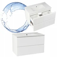 Szafki łazienkowe - Biała Szafka Wisząca Łazienkowa z Umywalką 80 Cichy Domyk 2 Szuflady Polysk - miniaturka - grafika 1