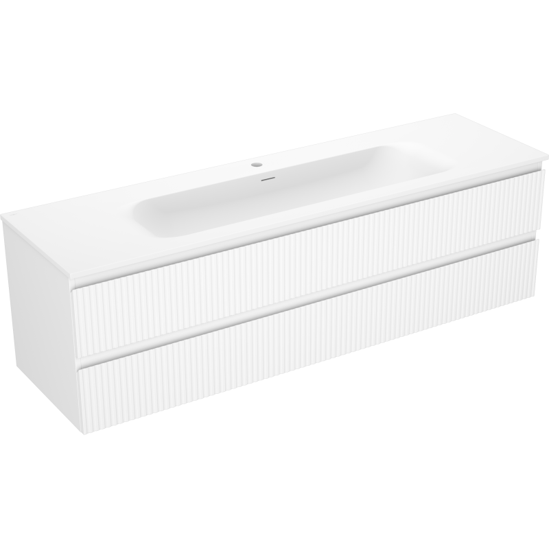 Mexen Rivel szafka łazienkowa 160 cm z umywalką Vela, 2 szuflady, ryflowana , biała mat - 91A20-16047-2-BFF01-W23M01