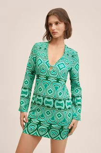 Sukienki - Mango sukienka Almond2 kolor zielony mini dopasowana - grafika 1