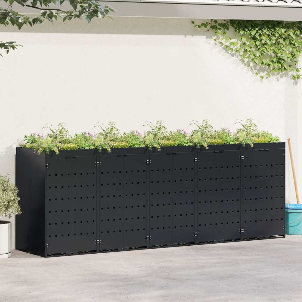 vidaXL Przechowalnia na 5 koszy na odpady czarna 340 x 77,5 x 121,5 cm
