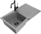 Zlewozmywaki z baterią - Mexen Cesar zlewozmywak granitowy 1-komorowy z ociekaczem i baterią kuchenną Carla, szary - 6514-71-670700-70-B - miniaturka - grafika 1