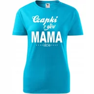 Koszulki i topy damskie - Damska Koszulka na Dzień Mamy Czapki z głów mama idzie na Prezent dla Mamy turkusowy XS - miniaturka - grafika 1