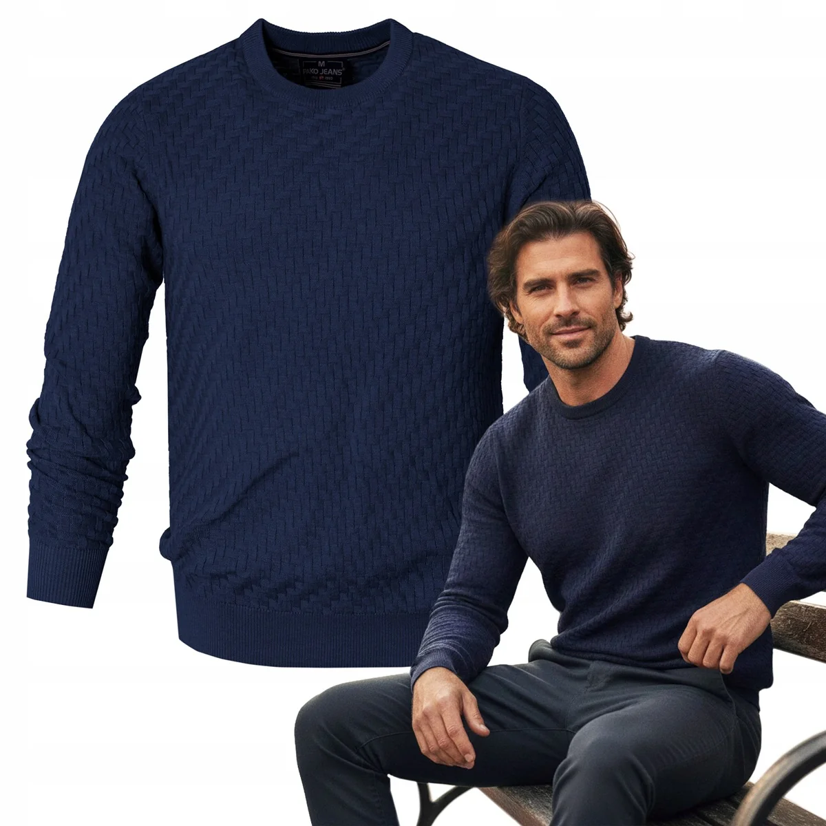 Elegancki SWETER Męski Klasyczny GRANATOWY Bawełniany Pako Jeans Elegancki SWETER Męski Klasyczny GRANATOWY Bawełniany M Pako Jeans