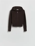 Swetry damskie - Reserved - Kardigan z kapturem - brązowy - miniaturka - grafika 1