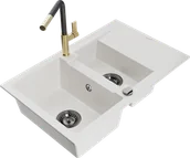 Zlewozmywaki z baterią - Mexen Gaspar zlewozmywak granitowy 1,5-komorowy z ociekaczem i baterią kuchenną Flora, biały - 6507-20-670401-57-B - miniaturka - grafika 1