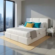 Łóżka - Łóżko małżeńskie tapicerowane z pojemnikiem VELORA 160x200 eko skóra białe - miniaturka - grafika 1