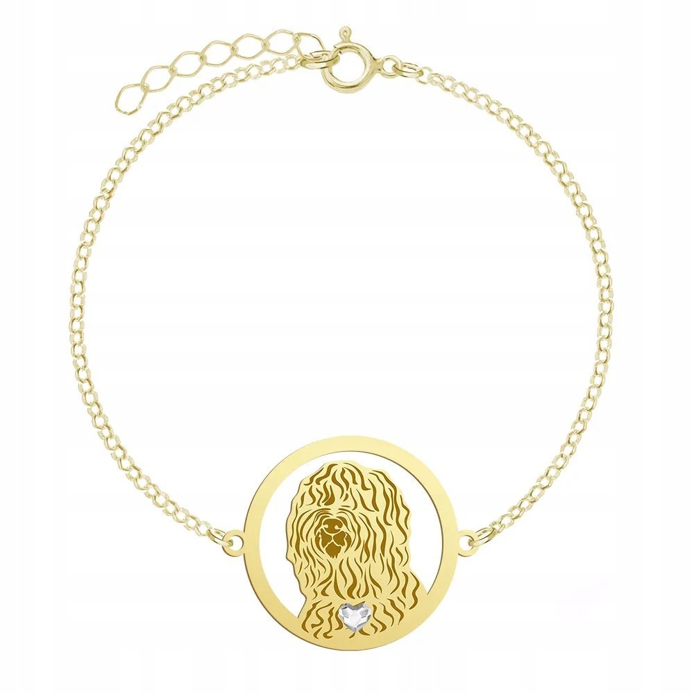 Bransoletka Złota z psem rasy Barbet - Francuski Pies Dowodny 925 GRAWER