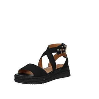 Espadryle damskie - Geox Damskie sandały D EOLIE espadryle Wedge Sandal, czarne, 39 EU, czarny, 39 eu - grafika 1