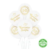 Balony i akcesoria - Balony 30 cm, I Komunia Św. IHS, Gołębie, 6 szt. - miniaturka - grafika 1
