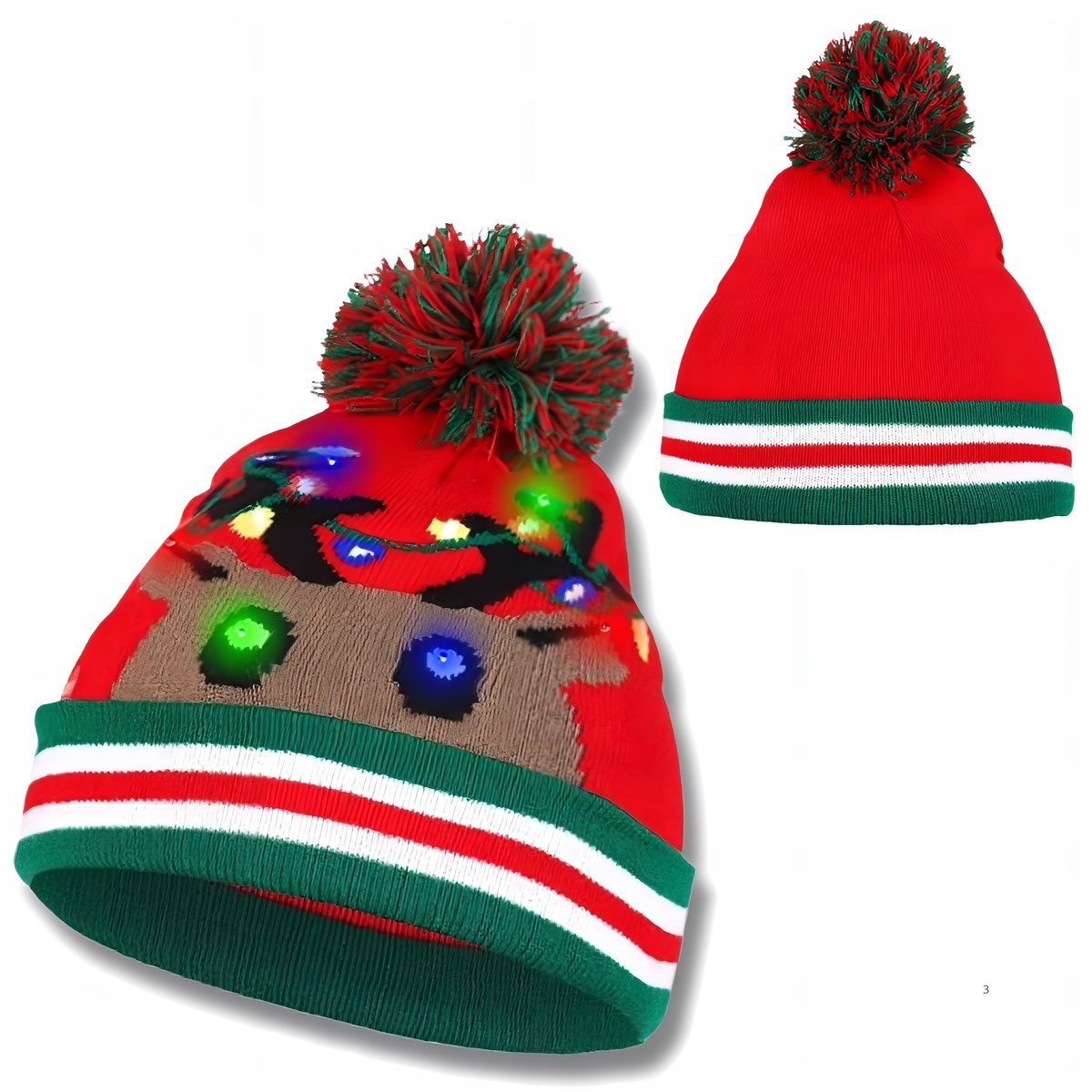 ZIMOWA ŚWIECĄCA CZAPKA ŚWIĄTECZNA NA PREZENT Z KOLOROWYMI LEDAMI MORAJ PATT2