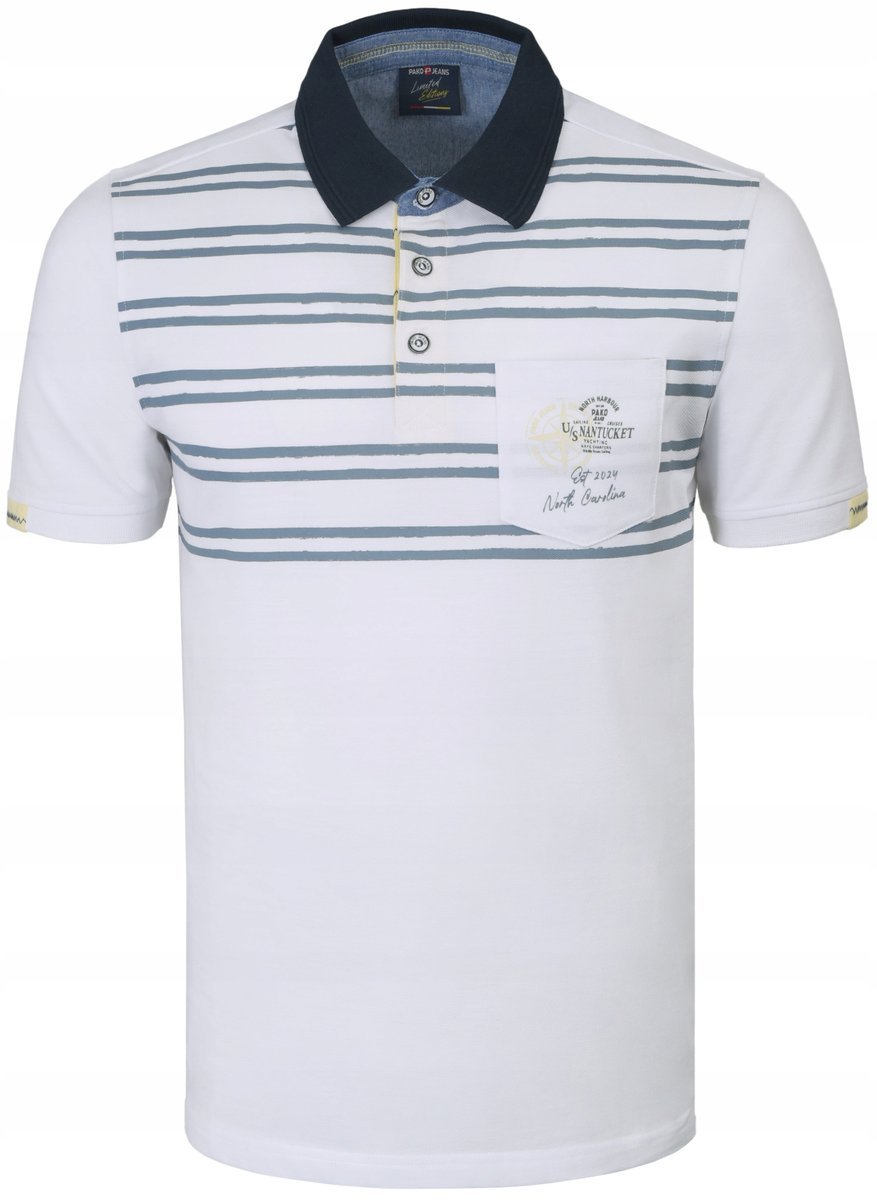POLO Koszulka Męska BIAŁA Bawełniana LEAD Elegancka M Pako Jeans