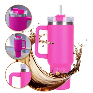 DUŻY POJEMNY KUBEK TERMICZNY Z UCHWYTEM i słomką TERMOS 1L RÓŻOWY CUP10 - Kubki termiczne DUŻY POJEMNY KUBEK TERMICZNY Z UCHWYTEM i słomką TERMOS 1L RÓŻOWY CUP10 - Kubki termiczne - miniaturka - grafika 1