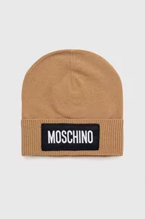 Czapki damskie - Moschino czapka kaszmirowa kolor brązowy wełniana - grafika 1
