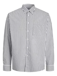 Koszule męskie - JACK & JONES Męska koszulka oversize LS CBO koszula męska, jasna, biała, w paski, M, Bright White/Stripes:/, M - grafika 1