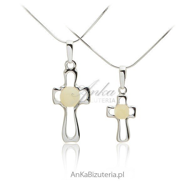 ankabizuteria.pl Krzyżyk srebrny z żółtym bursztynem