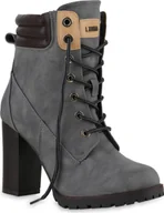 Botki damskie - Mytrendshoe Damskie Sznurowane Botki do kostki Worker Boots Botki do kostki Block Heel 812259, Kolor: Szary, Rozmiar: 39 - miniaturka - grafika 1