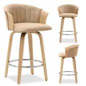 Taborety i hokery - Niski Dębowy Hoker Do Wyspy Barowej Nr 67 Z Siedziskiem Z Beżowej Tkaniny - miniaturka - grafika 1
