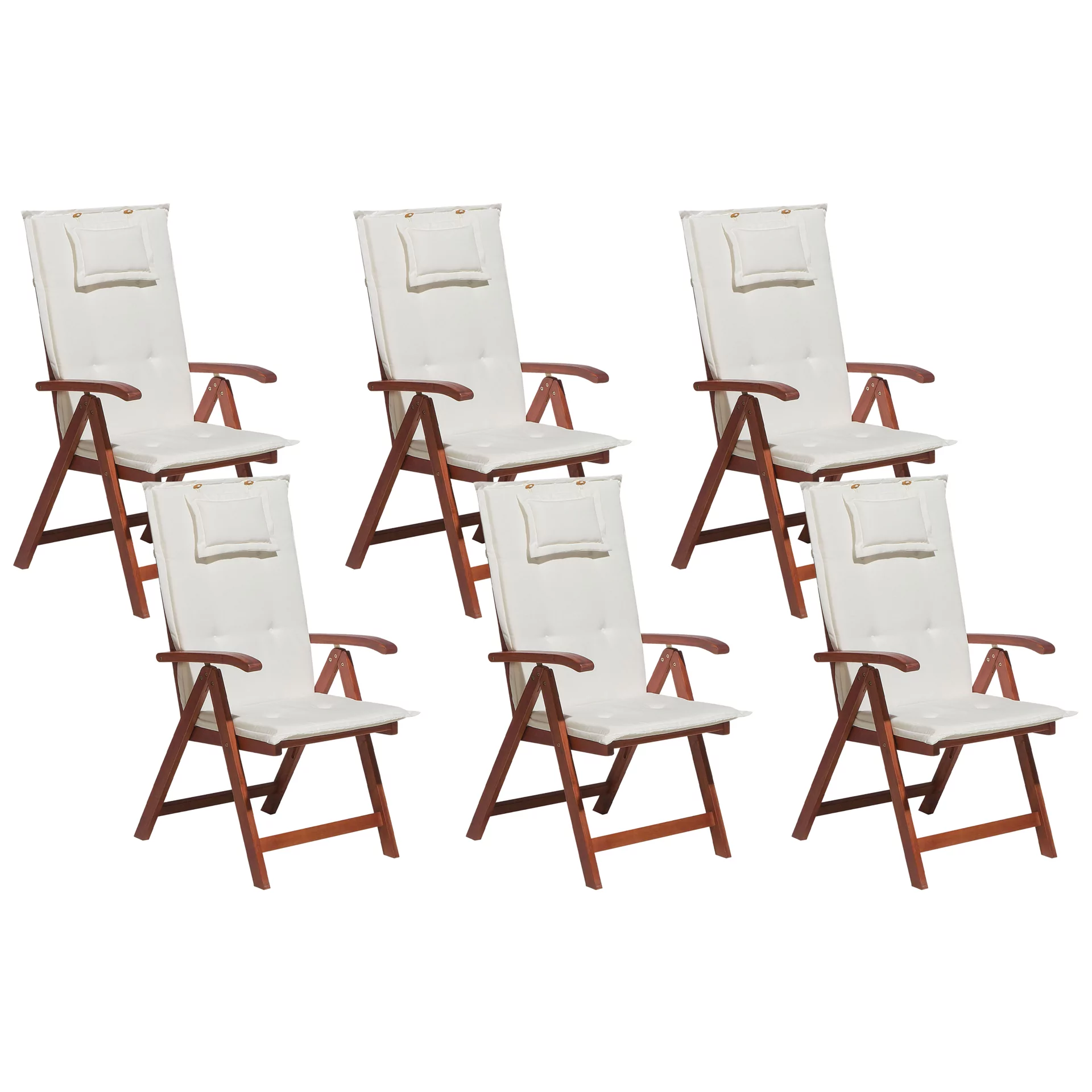 Beliani Zestaw 6 krzeseł ogrodowych drewnianych z białymi poduszkami TOSCANA