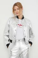 Kurtki damskie - Pepe Jeans kurtka bomber skórzana damska kolor srebrny przejściowa - miniaturka - grafika 1