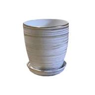 Donice - Doniczka Classic wysoka 16 cm ceramiczna biało-złota z podstawką - miniaturka - grafika 1