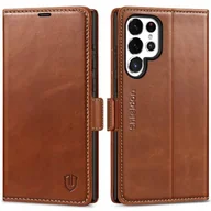 Portfele - Etui z klapką Portfel Skóra Shieldon do Samsung Galaxy S25 Ultra brązowy - miniaturka - grafika 1