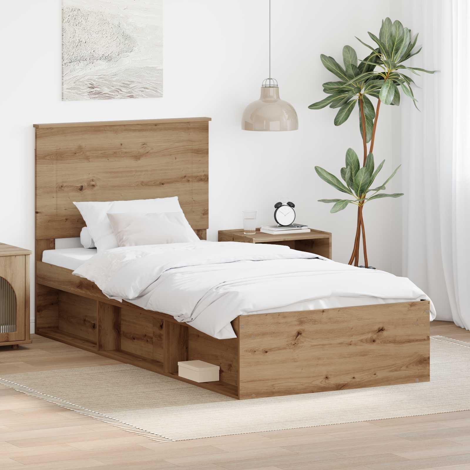 vidaXL Ramka łóżka Dąb rzemieślniczy 75 x 190 cm Lite drewno sosnowe