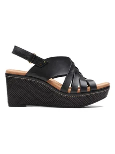 Clarks Skórzane sandały "Elleri Grace" w kolorze czarnym na koturnie - Sandały damskie - miniaturka - grafika 1