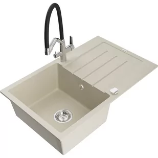 Mexen Bruno zlewozmywak granitowy 1-komorowy z ociekaczem i baterią kuchenną Duo, beżowy - Zlewozmywaki z baterią - miniaturka - grafika 1