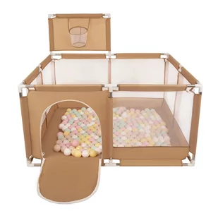 Selonis Boisko KK-100X z piłeczkami 6cm beżowy: pastelowy beż-pastelowy żółty-biały-mięta-pudrowy róż 125x125x105/200piłek Zabawka kojec - Łóżeczka i kojce - miniaturka - grafika 1
