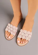 Klapki i japonki damskie - Różowe Klapki z Haftowaną Cholewką Talovira - miniaturka - grafika 1