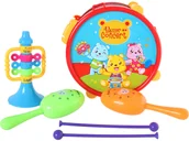Instrumenty muzyczne dla dzieci - Instrumenty Muzyczne BĘBENEK Z PAŁECZKAMI Marakasy Trąbka GRZECHOTKI - miniaturka - grafika 1