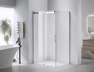 HYDROSAN Kabina prysznicowa prostokątna narożna 80x120x190 drzwi przesuwne na rolkach ze ścianką boczną chrom szkło transparentne uniwersalna z powłoką Nano Glass KZ203C-120X80 - Kabiny prysznicowe - miniaturka - grafika 1