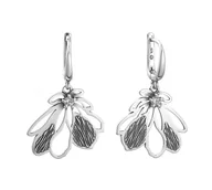 Kolczyki - Srebrne kolczyki oksydowane z cyrkonią w kształcie kwiata kwiat - miniaturka - grafika 1