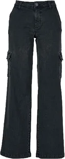 Urban Classics Damskie spodnie cargo z wysokim stanem, proste denim, spodnie cargo, Black washed, 30 - Spodnie damskie - miniaturka - grafika 1