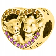 Bransoletki - Złoty Charms Simba i Nala Bajka Zwierze Lew Lion Bajeczny SREBRO 925 - miniaturka - grafika 1