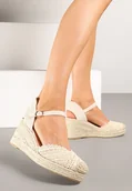 Sandały damskie - Beżowe Sandały w Stylu Espadryli na Plecionym Koturnie Anniviora - miniaturka - grafika 1