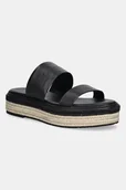 Klapki i japonki damskie - Calvin Klein klapki skórzane FLATFORM WEDGE SLIDE - HE - miniaturka - grafika 1