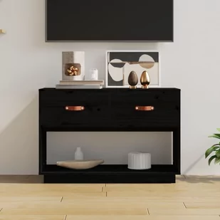 Szafka pod TV, czarna, 90x40x60 cm, lite drewno sosnowe - Szafki RTV - miniaturka - grafika 1
