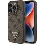 Etui i futerały do telefonów - Guess GUHCP15LP4TDPW iPhone 15 Pro 6.1" brązowy/brown hardcase Leather 4G Triangle Strass - miniaturka - grafika 1