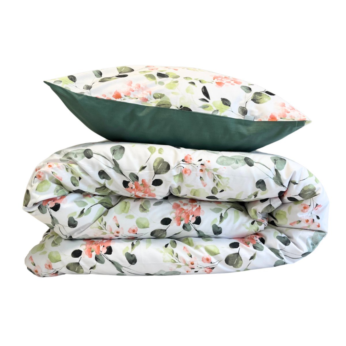 Houseartlife Pościel bawełniana 150x200cm + 1 poszewka 70x80cm kwiaty + zielony