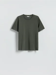 Reserved - Gładki t-shirt regular fit - ciemnozielony - Koszulki męskie - miniaturka - grafika 1