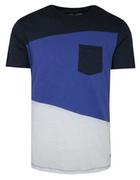 Koszulki męskie - T-Shirt Granatowo-Chabrowy w Pasy, z Kieszonką, Męski, Koszulka, Krótki Rękaw, U-neck - Porthal - miniaturka - grafika 1