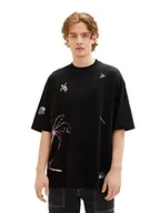 Koszulki męskie - TOM TAILOR Denim Męski t-shirt oversize z letnim nadrukiem, 2999 - Black, L - miniaturka - grafika 1