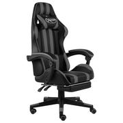 Fotele gamingowe - vidaXL Fotel dla gracza z podnóżkiem, czarno-szary, sztuczna skóra (20530) - miniaturka - grafika 1