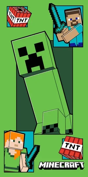 Ręcznik plażowy 70x140 Minecraft Creeper Coming zielony bawełniany