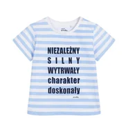 Bluzki dla niemowląt - T-shirt dla dziecka do 2 lat, z napisem,w błękitne paski - miniaturka - grafika 1