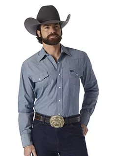 Koszule męskie - Wrangler męska koszula Western z długim rękawem - Khaki, Chambray Blue., 43 - grafika 1